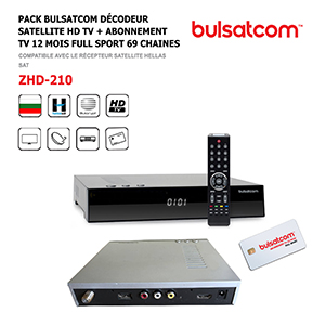 Pack Bulsatcom Dcodeur Satellite HD TV ZHD-210 + Abonnement TV 12 Mois 69 chaines, Full Sport Bulgarie via Antenne Satellite Hellas 39Est